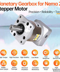 50 To 1 Planetary Gearbox For Nema 23 Stepper Motors With Low Backlash 20 Arcmin 8mm Input Shaft displayed with icons