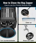 Instructions on cleaning the Dual Folding Solar Panel Mosquito Zapper With Auto Sensor USB Rechargeable Cordless Fly Trap