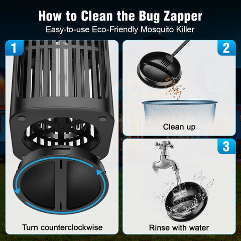 Instructions on cleaning the Dual Folding Solar Panel Mosquito Zapper With Auto Sensor USB Rechargeable Cordless Fly Trap