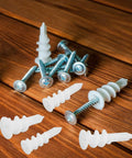 300-Piece Multi-Function Drywall Anchors And Screw Kit With Easy Install, White POM Material set on wooden surface