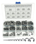 525 Piece E Clips And Retaining Rings Kit, 14 metric sizes from 1.2mm to 15mm, carbon steel in storage box with labels