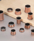 Forty Pcs Flanged Sleeve Bearings Featuring 8mm Bore 10mm OD 6mm Length And 15mm Flange displayed on surface.