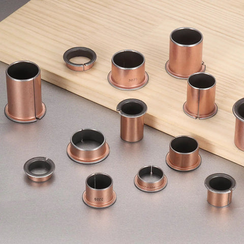 Forty Pcs Flanged Sleeve Bearings Featuring 8mm Bore 10mm OD 6mm Length And 15mm Flange displayed on surface.