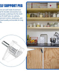 20 Plastic Shelf Support Pegs 3mm For Cabinet Shelves Smooth Burr Free Design for home cabinets shown in open shelf setup