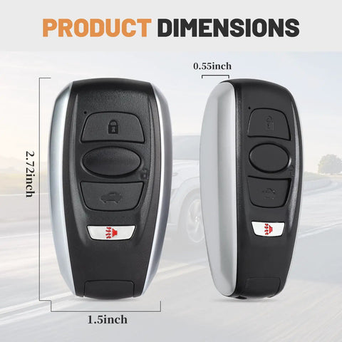 Subaru Keyless Entry Remote Key Fob Replacement For 2018 2024 Ascent Crosstrek Forester Impreza Legacy Outback WRX STI HYQ14AHK shown with dimensions