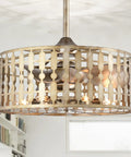 HomeStock Bambii 6-Light Chandelier Ceiling Fan, 23-inch Gold Brushed Fandelier with Remote in intricate metal design.