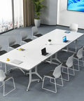 Built Tough Folding Computer Desk With Easy Rollin Locking Casters, heavy duty mobile training table set up for meetings.