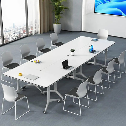 Built Tough Folding Computer Desk With Easy Rollin Locking Casters, heavy duty mobile training table set up for meetings.