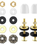 Heavy Duty Toilet Floor Bolts And Metal Flange Kit With Caps Nuts And Washers Solid Two Pack Bathroom Hardware components laid out