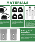 Heavy Duty 175 Amp Battery Quick Connect for 1 0 AWG Cable 600V Power Plug Kit With Silver Plated Copper Terminals For 12V Winch And Trailer Use Ideal For Automotive Electrical Systems And Heavy Duty Trailers materials view with boots, plugs, and connectors