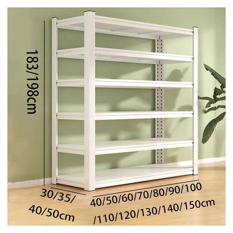 Beefy Six Tier Heavy Duty Metal Shelving Rack With No Sweat No Screw Snap Together Assembly For Clutter Free Garage Pantry Basement Or Home Office Storage, measuring 183/198cm.