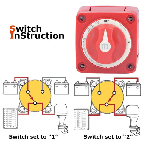 Three Position 300 Amp Dual Circuit Battery Disconnect Switch Isolator With Rotary Actuator with illustrated instructions
