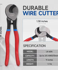 Pro Grade Heavy Duty Cable Cutter And 9 Inch Wire Snips Slice Through Copper Or Aluminum Up To 2/0 Awg With High Density Steel Beveled Blades Built Tight For Electricians Who Need A Beefy Reliable Power Tool.