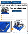 Knocks Out Transmission And Brake Repairs Like A Boss Using This Portable 12V Electric Hydraulic Hose Crimping Tool With Ten Heavy Duty Dies For One Quarter To Two Inch Auto Lines, blue high pressure tube shrinking machine with 12V motor.
