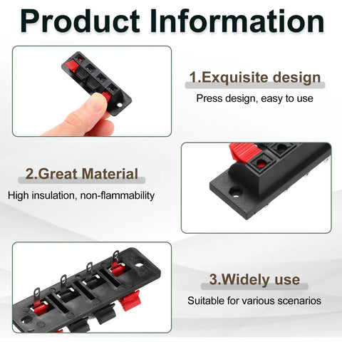 4 Way Spring Terminal Clip Push Release Connector Plate Jack Socket For Your Speaker Rig With Terminal Strip Block Joint Clamp Test Clip WP4-4 10Pcs Red Black Color Coding Durable Plastic Iron Mounting