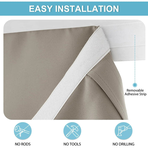 Close-up of Privacy French Door Curtain Panel for Patio and Front Doors, sand color, with strong adhesive straps, no-drill install.