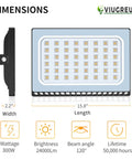 10 Pack LED Flood Lights Outdoor 300W Ultra Bright Security Lighting With IP65 Weatherproof Rating For Yard And Barn dimensions illustration showing size details.