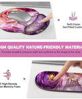 Ultra Large Gaming Mouse Pad Desk Mat With 4 In 1 Ergonomic Wrist Rests And Coaster Set XXL Keyboard Wrist Rest Mouse Pad Combo For Home Office Marble Rose Purple Flowers Design showing gel-filled wrist rest with finger pointing at memory foam