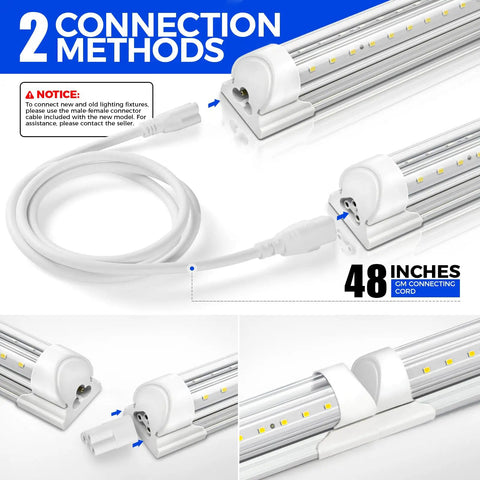 Eight Foot LED Shop Light Bar 72W 10000 Lm 5000K Daylight White V Shape Clear Cover High Output Linkable T8 Tube Light For Garage Plug Pack Of 10 Easy Install