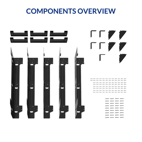 Steel Workbench Kit With 5 Steel Legs And Shelf Brackets, L Shaped Heavy Duty Work Table components overview