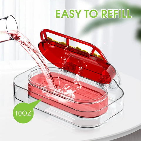 Two Pack Window Hummingbird Feeder With Four Feeding Ports, clear plastic reservoir being refilled, 10 oz capacity