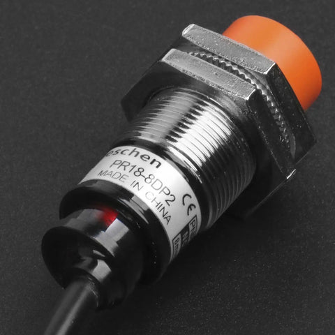 M18 Inductive Proximity Sensor Switch With 8mm Sensing Distance, 12 To 24V DC, 3 Wire PNP Normally Closed, Cylindrical Detector