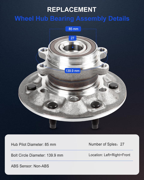 Front Wheel Bearing And Hub Assembly For 2009 2012 Chevrolet Colorado And GMC Canyon 6 Lug 515121 Direct Fit OE Quality