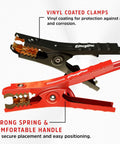 16 Foot Heavy Duty Jumper Cables 6 Gauge Automotive Booster Cables with robust vinyl coated clamps for rust protection.