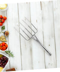 Heavy Duty Garden Fork And Small Shovel For Digging And Transplanting, stainless steel tool on wooden surface with vegetables