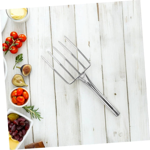 Heavy Duty Garden Fork And Small Shovel For Digging And Transplanting, stainless steel tool on wooden surface with vegetables