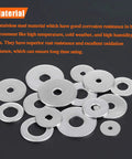 Front view: 50-pack stainless steel 304 flat washers, 1 in outer diameter, 5/16 in hole, 0.055 in thick.