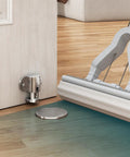 Heavy Duty Stainless Steel Door Stopper Floor Mount with Nails or Sticker Grip, installed near a door on wooden floor.