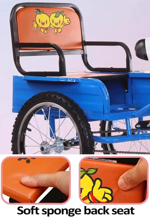 Folding Tricycle With Rear Cabin Back Seat 3 Wheel Cruiser Bike With soft sponge illustrated seat, blue frame