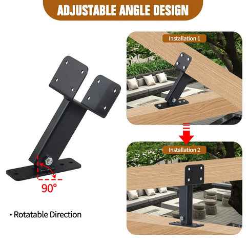 Adjustable Angle Roof Riser Brackets Kit, Beefy Heavy Duty Metal Beam Brackets For 4x4 And 4x6 Wood Beams, Fits Roof Pergola Gazebo And Patio, Ready For Outdoor Use