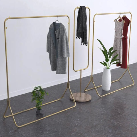 Heavy Duty Iron Coat Rack With Gold Pipe Finish, Boss Level One Pole Floor Stand For Coats And Display, Built To Last