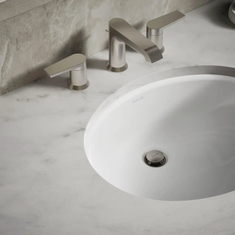 Undermount Single Bowl Bath Sink With Sealed Overflow In White Vitreous China, Durable Under Counter Design on marble counter