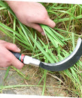 Person using Short Handle Manganese Steel Garden Weeding Sickle Tool Two Piece Set For Grass And Weeds Harvesting Durable Lightweight Chopping Tool For Outdoor Gardening And Grab And Go Yard Work to cut grass