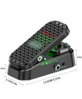 Two In One Wah And Volume Pedal For Electric Guitar With Custom RM Type Shielded Inductor And Pure Analog Tone Active Volume Control Compact Gig Ready 23 Degree Stroke Power Adapter Not Included, angled view with dimensions.