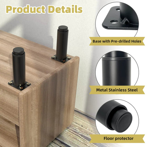 Rock Solid Metal Replacement Furniture Legs With Quick Five To Nine Inch Adjustable Height Range Badass Eight Hundred Pound Heavy Load Support For Couches And Beds Pair showing adjustable stainless steel legs on furniture.