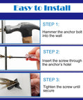 Installation steps for Self-Drilling Drywall Anchors With Screws Kit, 100 Pcs Heavy-Duty Zinc Plated Steel Anchors For Metal Walls