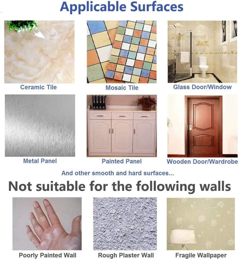 Surface compatibility for Heavy Duty Adhesive Wall Hooks 44 Lb Max Waterproof Oilproof Seamless Hangers for Bathroom and Kitchen