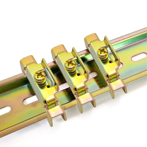 12 Pieces DIN Rail Mount Terminal Block End Stoppers for 35mm DIN Rail, Galvanized Iron Screw Type Clamp Mounting Clips, Zinc Color