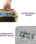 High Capacity Money Counter For Dollars With UV And IR Counterfeit Detection And External LCD Display featuring portable handle