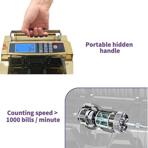 High Capacity Money Counter For Dollars With UV And IR Counterfeit Detection And External LCD Display featuring portable handle