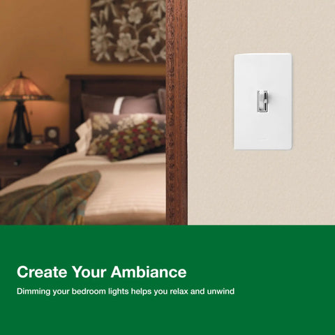Toggle LED Dimmer Switch For Dimmable LEDs Halogen And Incandescent Bulbs 150W Single Pole Or 3 Way White installed in bedroom