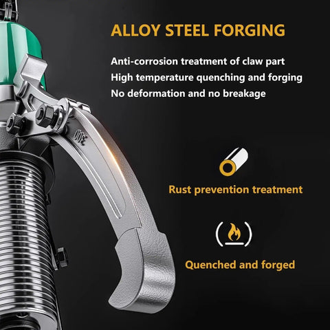 Close-up of alloy steel component from Beefy 5 Ton Hydraulic Gear Puller Set 11000 Lb Brake Drum And Bearing Puller