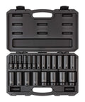 Open case displaying 21-piece 1/2 Inch Drive Deep 6 Point Impact Socket Set With Case, 5/16 to 1 1/2 inches, for auto and DIY use.