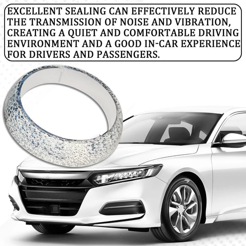 Graphite donut exhaust gasket, 48mm ID, universal for SUV/truck; automotive part shown beside a white car.