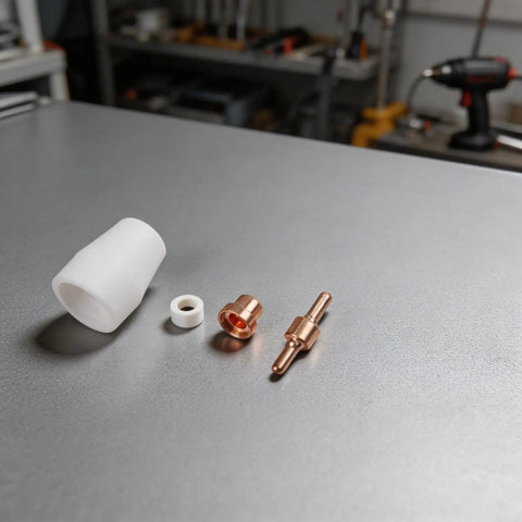 32Piece Plasma Cutter Consumable Kit With Nozzles Electrodes Ceramic Rings on metal surface