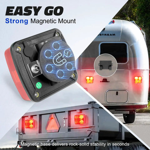 Wireless Trailer Lights Kit With Magnetic LED Tow Light Rechargeable Battery 7 Way To 4 Way Transmitter for RV and trailer